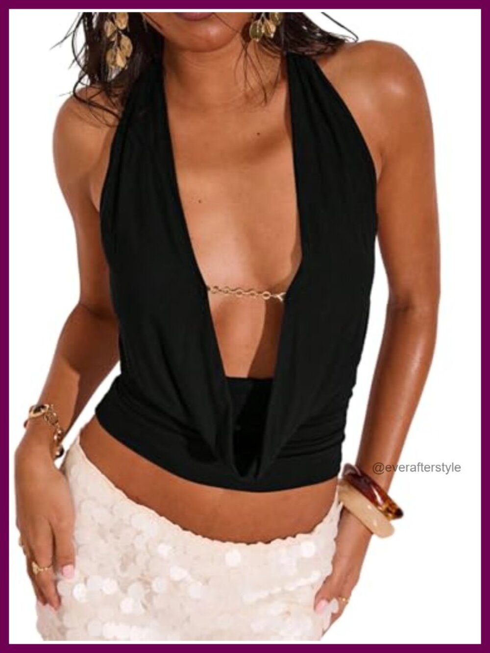 SweatyRocks Women's Y2K Sexy Halter Top Deep V Neck Backless Rave Crop Top